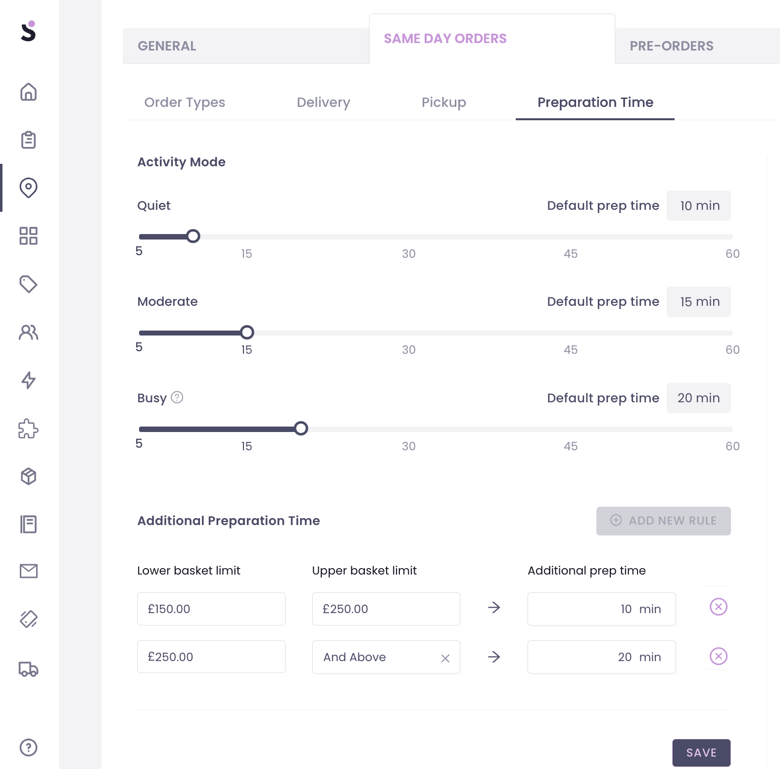 Dynamic Prep Times configuration and order journey